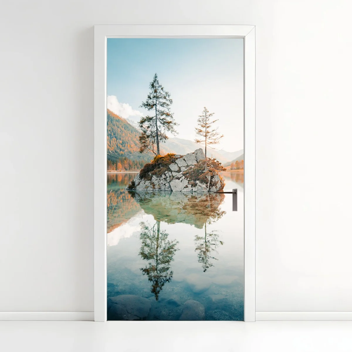 Sticker pour porte îlot rocheux et reflet sur le lac à Hintersee – Wallnifity® Sticker pour porte îlot rocheux et reflet sur le lac à Hintersee – Wallnifity®