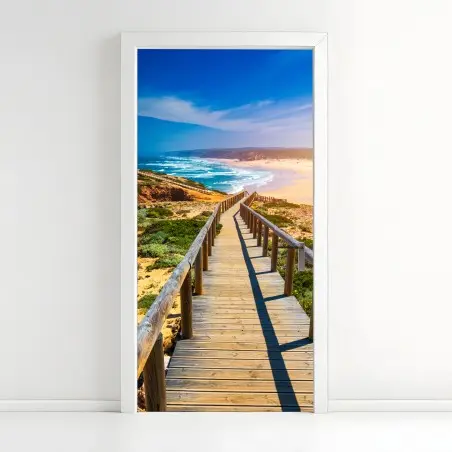 Sticker pour porte sentier en bois vers la plage de Praia da Bordeira – Wallnifity®