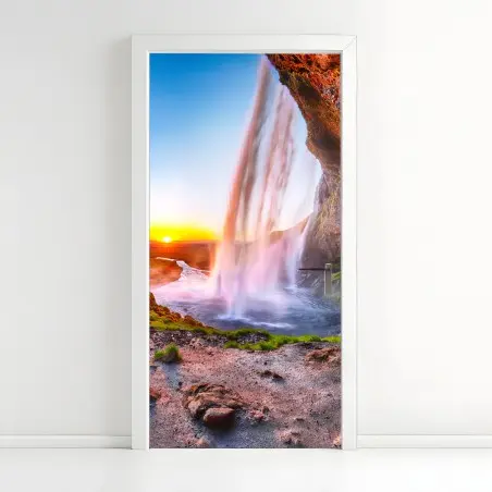 Sticker pour porte cascade de Seljalandsfoss au coucher de soleil – Wallnifity®
