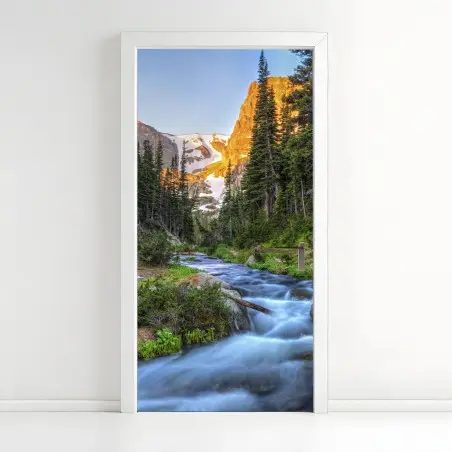 Sticker pour porte cascade et sommet doré au Parc national de Rocky Mountain – Wallnifity®