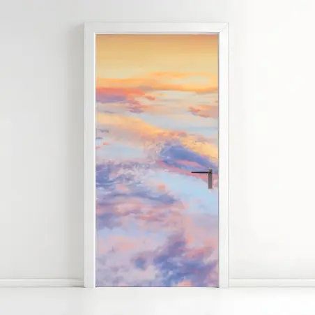 Sticker pour porte aube pastel et nuages dorés – Wallnifity®