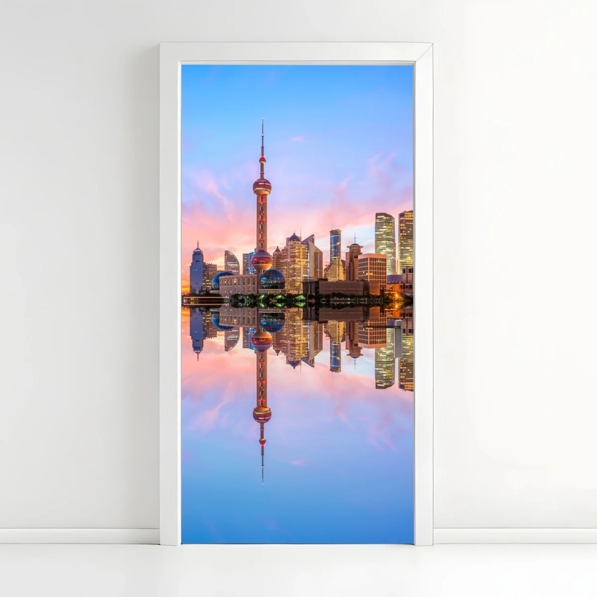 Sticker pour porte panorama urbain de Shanghai au lever du soleil – Wallnifity® Sticker pour porte panorama urbain de Shanghai au lever du soleil – Wallnifity®