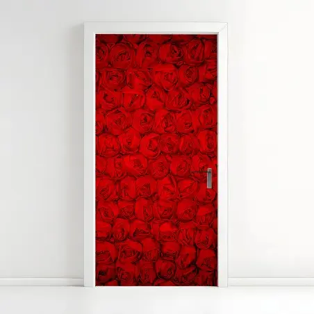 Sticker pour porte mur de roses rouges romantiques – Wallnifity®