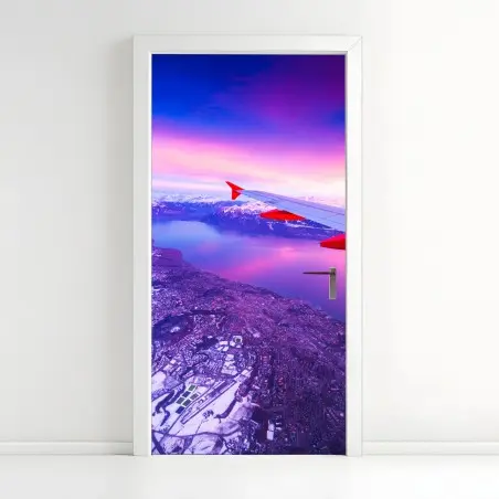 Sticker pour porte envol au-dessus du lac au crépuscule – Wallnifity®