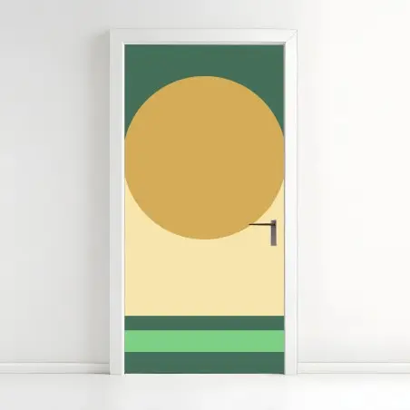 Sticker pour porte composition géométrique ocre et vert – Wallnifity®