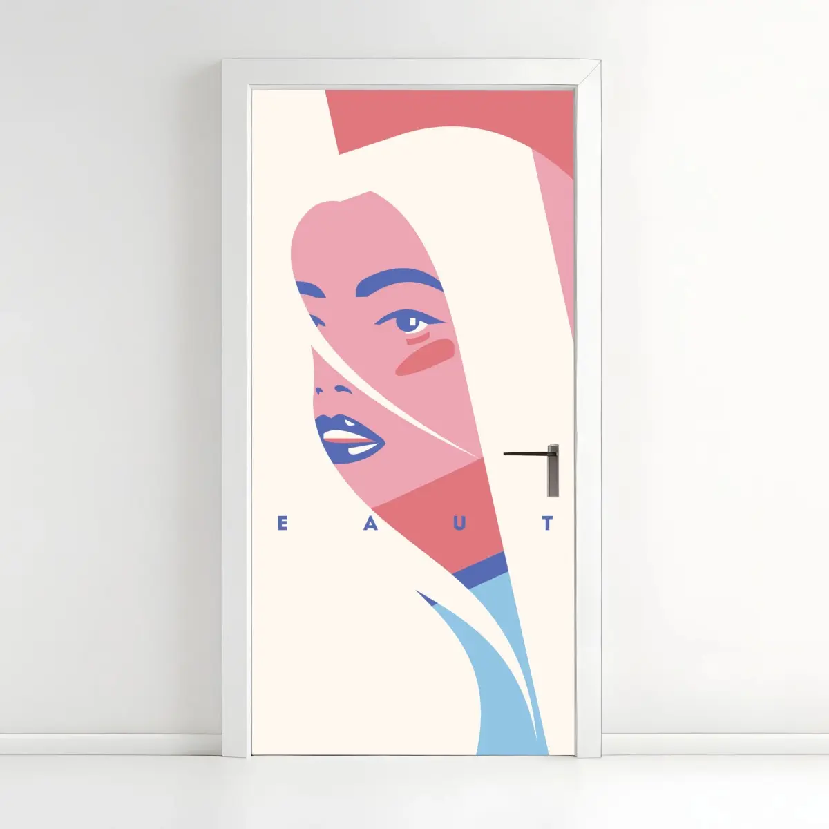 Sticker pour porte portrait pop minimaliste aux tons pastel – Wallnifity®