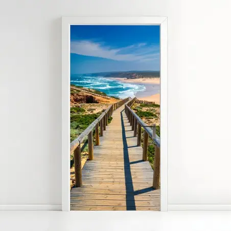 Sticker pour porte chemin en bois vers Praia da Bordeira – Wallnifity®