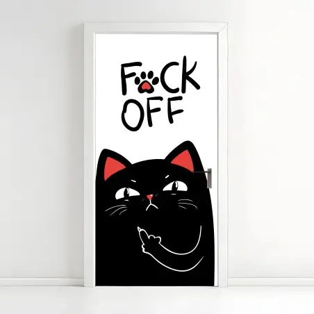 Sticker pour porte chat noir insolent au message provocateur – Wallnifity®