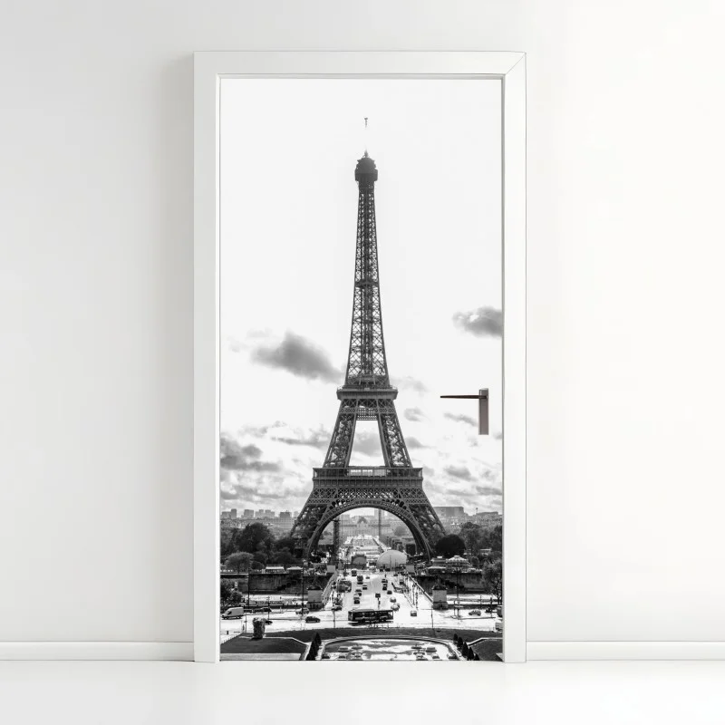 Sticker pour porte silhouette monochrome de la Tour Eiffel – Wallnifity®