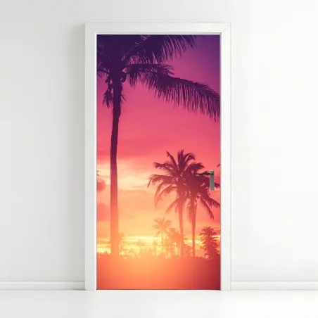 Sticker pour porte coucher de soleil tropical aux palmiers – Wallnifity®