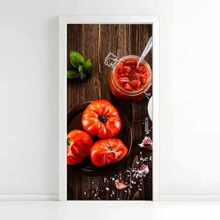 Sticker pour porte composition rustique de tomates mûres et basilic – Wallnifity®