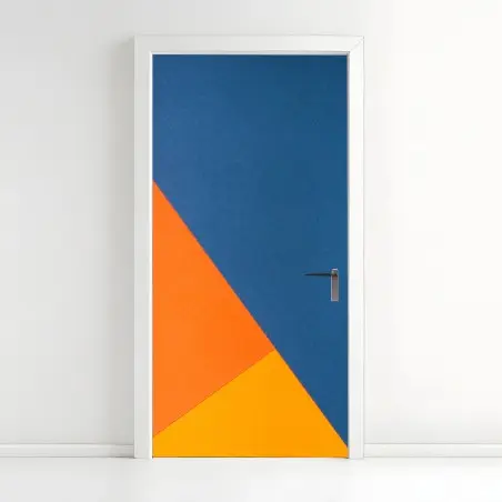 Sticker pour porte abstraction géométrique en bleu et orange – Wallnifity®