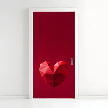 Sticker pour porte coeur géométrique rouge sur fond minimaliste – Wallnifity®