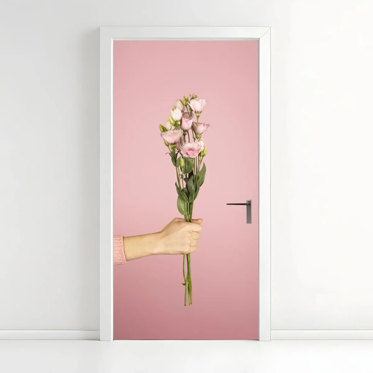 Sticker pour porte bouquet délicat de fleurs roses sur fond rose – Wallnifity® Sticker pour porte bouquet délicat de fleurs roses sur fond rose – Wallnifity®