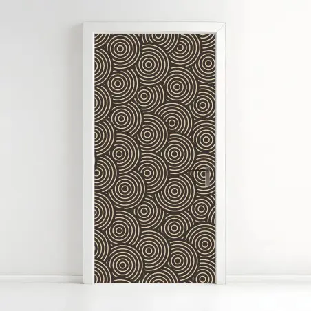 Sticker pour porte motif concentrique rétro beige et noir – Wallnifity®