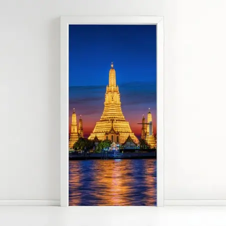 Sticker pour porte coucher de soleil sur le temple Wat Arun à Bangkok – Wallnifity®
