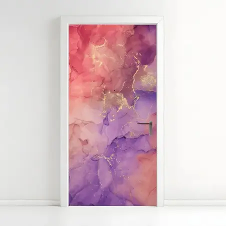 Sticker pour porte marbre d'encre alcoolée aux reflets dorés – Wallnifity®