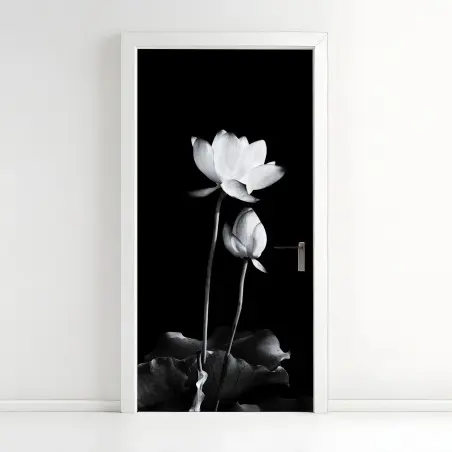 Sticker pour porte lotus minimaliste en noir et blanc – Wallnifity®