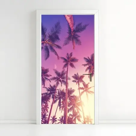 Sticker pour porte sérénité sous les palmiers au coucher du soleil – Wallnifity®