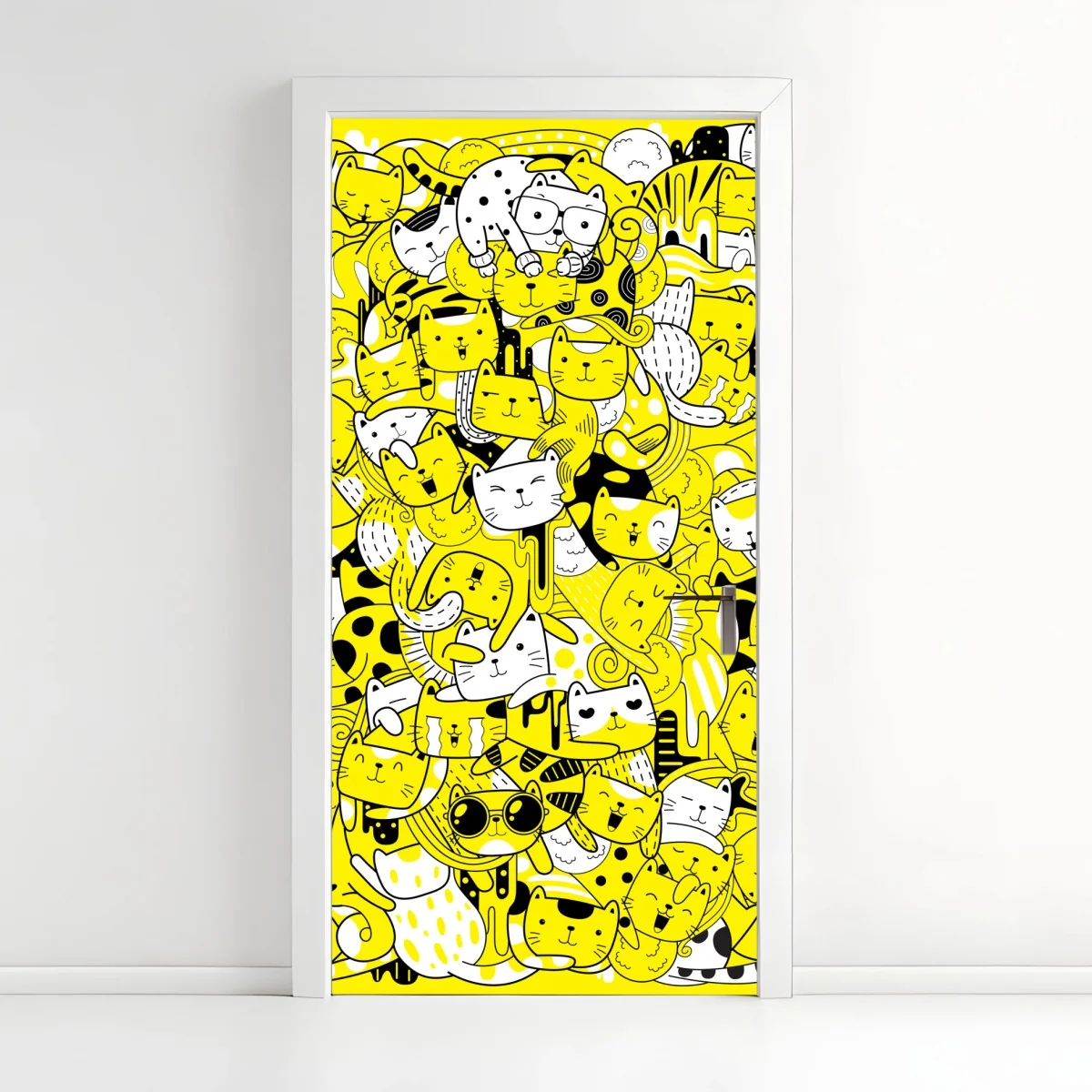 Sticker pour porte jungle de chats en jaune et noir – Wallnifity® Sticker pour porte jungle de chats en jaune et noir – Wallnifity®