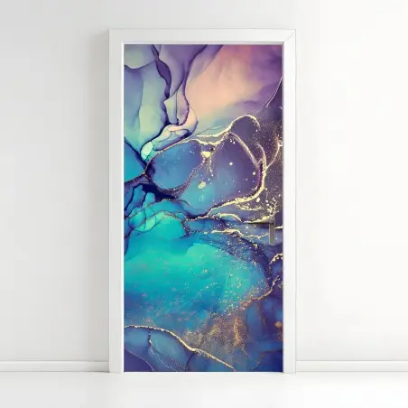 Sticker pour porte abstraction aquatique aux reflets dorés – Wallnifity®