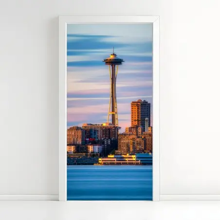 Sticker pour porte vue emblématique de la Space Needle à Seattle – Wallnifity®