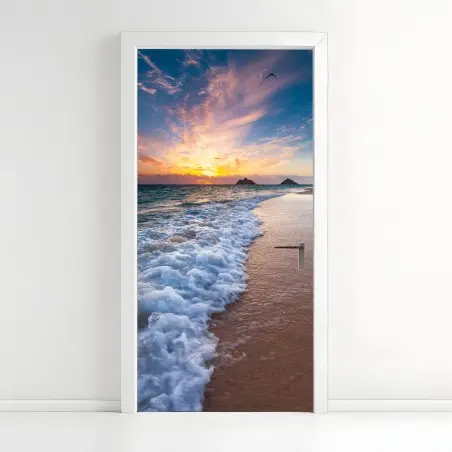 Sticker pour porte horizon marin en lumière dorée – Wallnifity®
