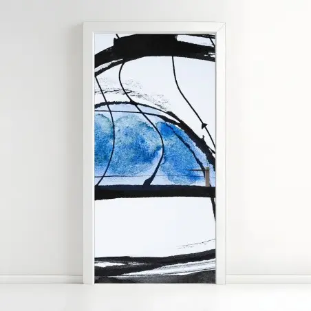 Sticker pour porte abstraction bleue en aquarelle et encre – Wallnifity®