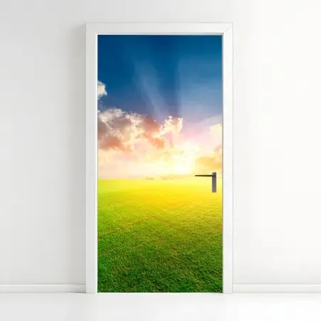 Sticker pour porte prairie au soleil couchant – Wallnifity®