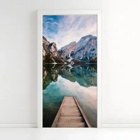 Sticker pour porte reflets d'altitude sur lac alpin – Wallnifity®