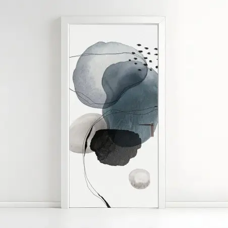 Sticker pour porte composition abstraite aux nuances bleu-gris – Wallnifity®