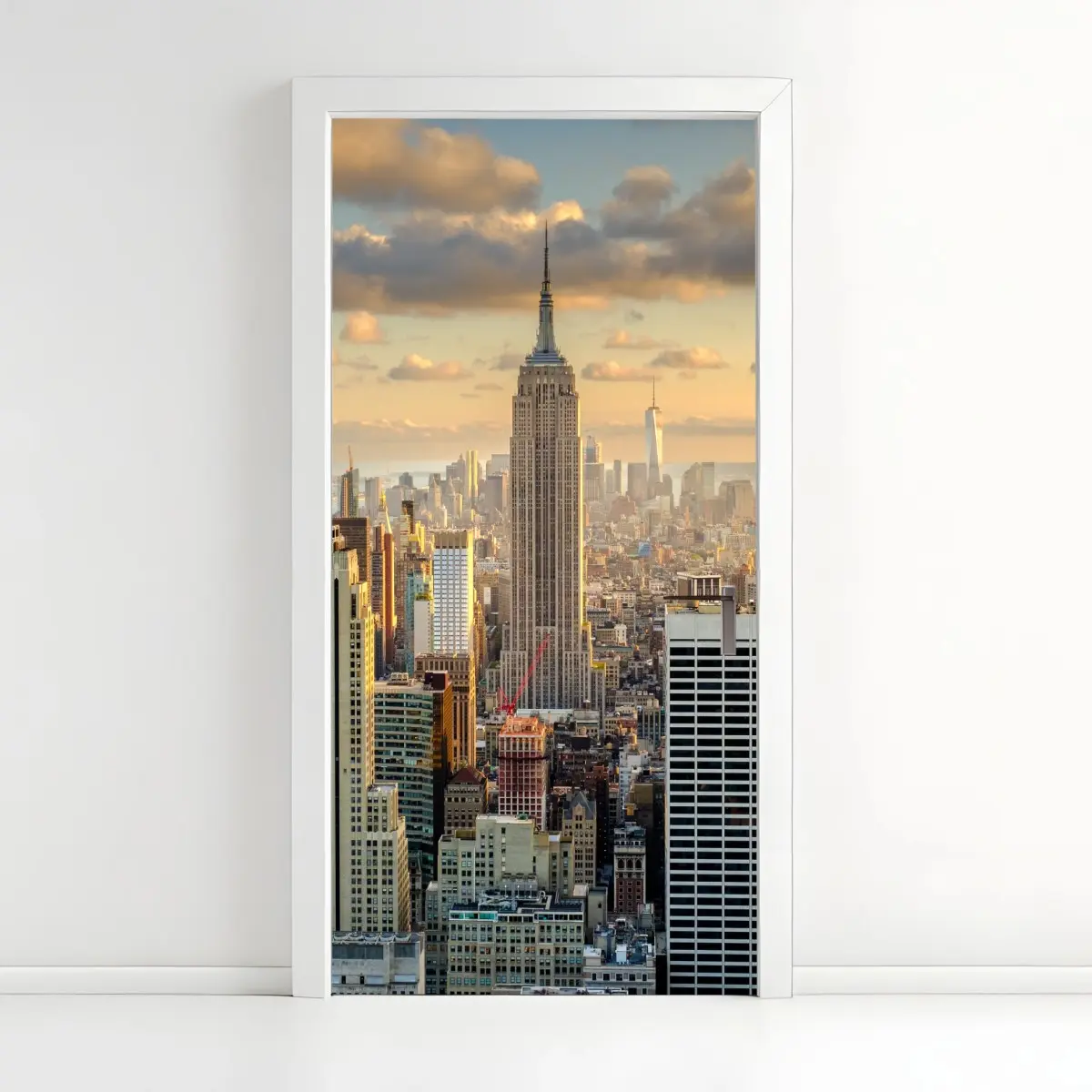 Sticker pour porte coucher de soleil sur New York, vue sur l'Empire State – Wallnifity®