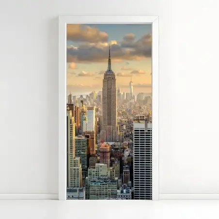 Sticker pour porte coucher de soleil sur New York, vue sur l'Empire State – Wallnifity®
