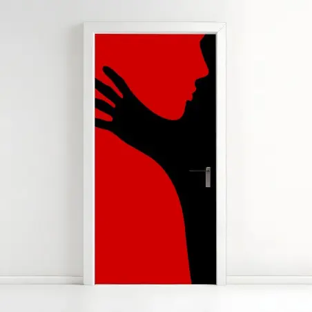 Sticker pour porte silhouette romantique en contraste noir et rouge – Wallnifity®