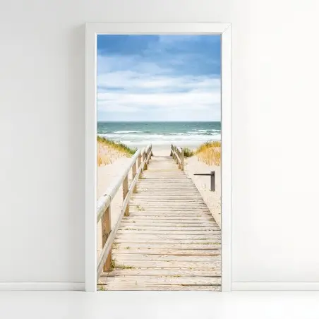 Sticker pour porte passerelle en bois vers la plage à Sylt – Wallnifity®