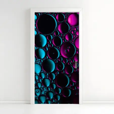 Sticker pour porte composition abstraite de bulles cyan et magenta – Wallnifity®