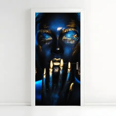 Sticker pour porte portrait mystique en or et bleu – Wallnifity®