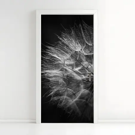 Sticker pour porte souffle de pissenlit en noir et blanc – Wallnifity®