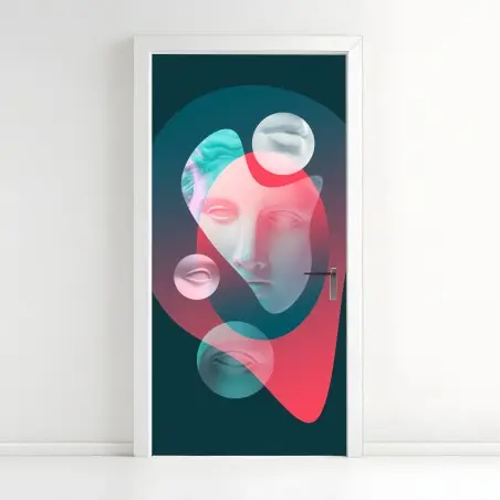 Sticker pour porte visage surréaliste néon en pastels – Wallnifity®