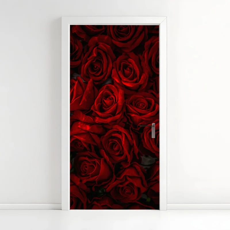 Sticker pour porte bouquet de roses rouges éclatantes – Wallnifity®