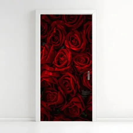 Sticker pour porte bouquet de roses rouges éclatantes – Wallnifity®