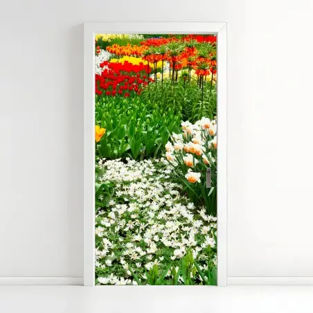 Sticker pour porte champ floral printanier aux couleurs vives – Wallnifity®