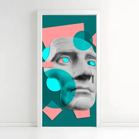 Sticker pour porte visage antique en collage géométrique – Wallnifity®