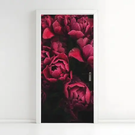 Sticker pour porte bouquet de tulipes rouges en gros plan – Wallnifity®
