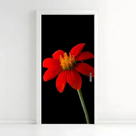 Sticker pour porte éclat rouge : fleur tropicale sur fond noir – Wallnifity®
