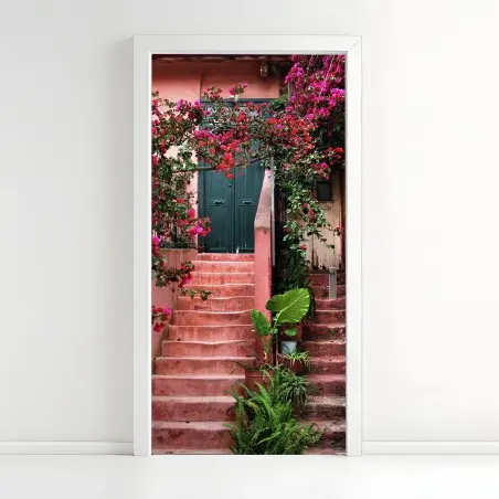 Sticker pour porte escalier fleuri aux bougainvilliers – Wallnifity®