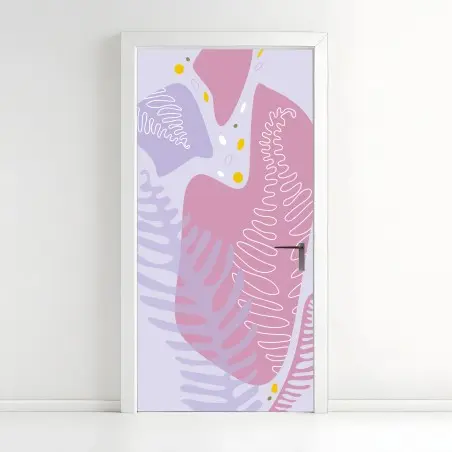 Sticker pour porte motif botanique abstrait aux tons pastels – Wallnifity®