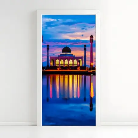 Sticker pour porte coucher de soleil à la mosquée centrale de Songkhla – Wallnifity®