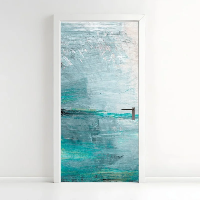 Sticker pour porte horizon turquoise abstrait – Wallnifity®