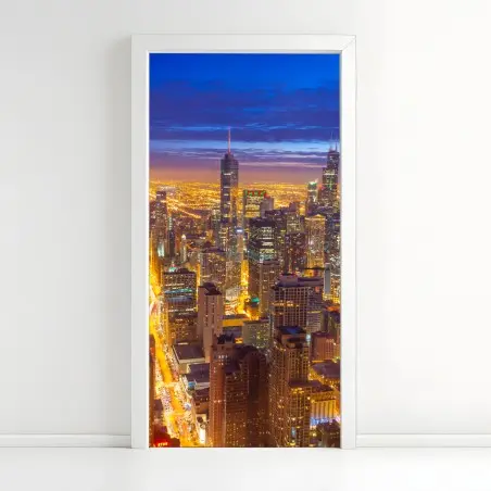 Sticker pour porte vue nocturne de Chicago illuminée – Wallnifity®